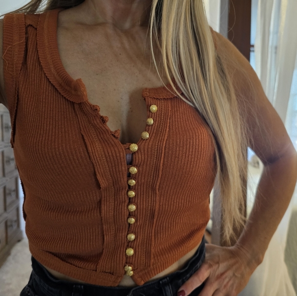 Free people cropped ribbed tank top new sz M - Picture 3 of 11